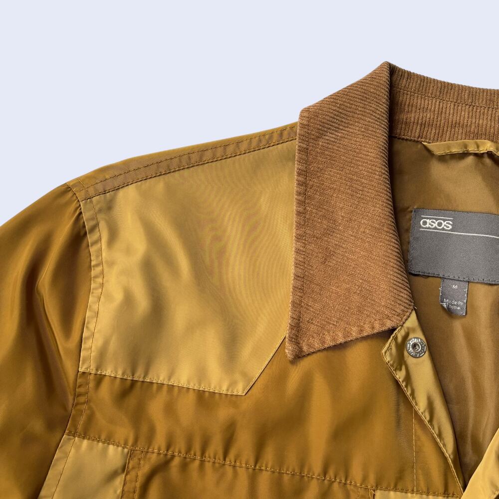 ASOS M Retro Utility Jacket Mustard Yellow Patchwork Corduroy Collar 70s - Picture 8 of 8
